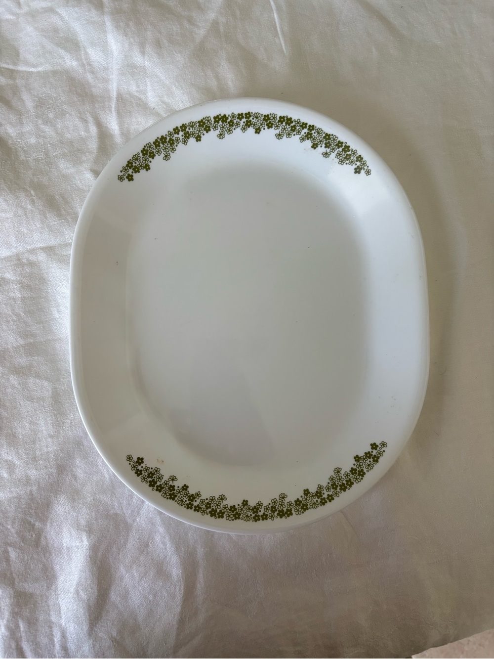 Corelle White Oval Platter with Olive Green Floral Trim